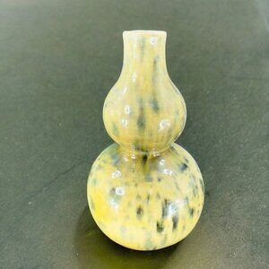 Hand Made Stoneware Pottery Bud Vase Yellow Green Spots All Over Bottle Shaped
